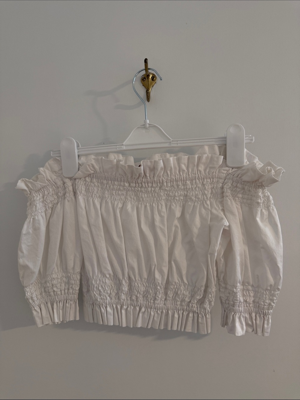 Off-Shoulder White Smocked Crop Top